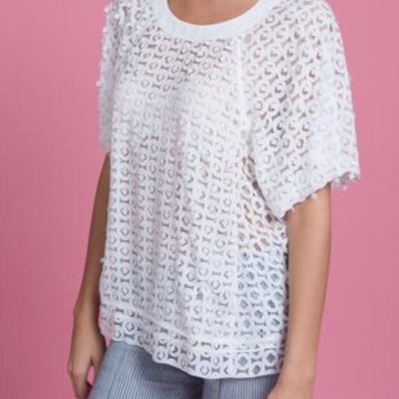 Byron Lars BOYFRIEND LASER CUT CREW NECK TEE Sz 4 - Picture 2 of 7